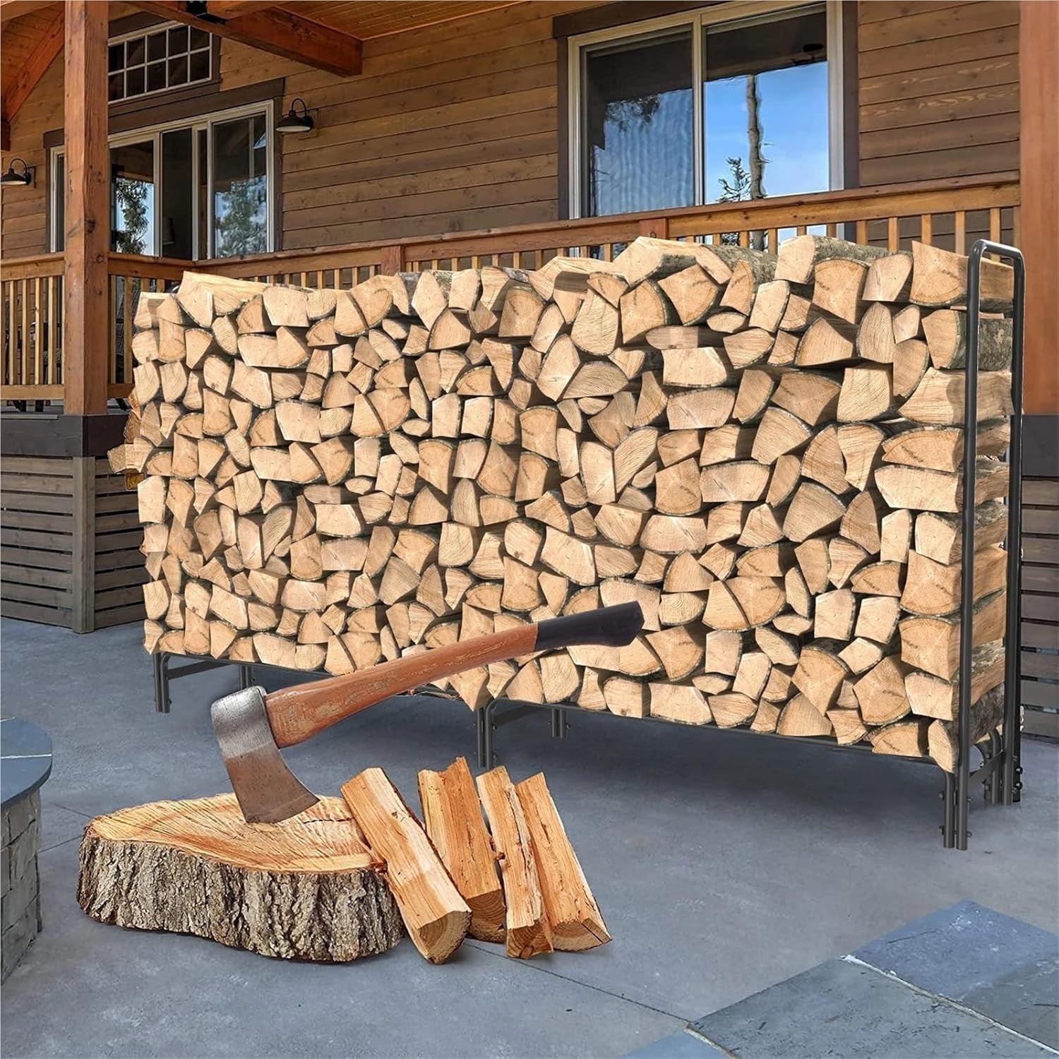 Heavy Duty Firewood Rack Log Holder for Indoor/Outdoor Wood Storage - 8ft