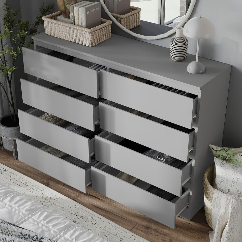 8 Drawer Grey Chest Modern Storage Unit Bedroom Dresser Cabinet Wood