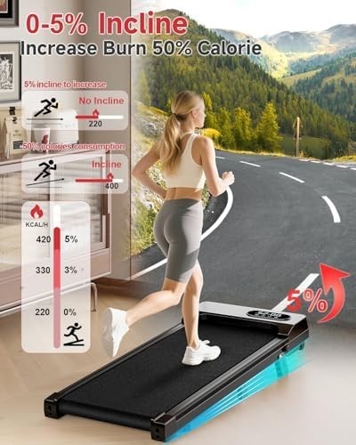 Under Desk Walking Pad Treadmill 5% Incline 2.5HP Quiet Compact LED Remote