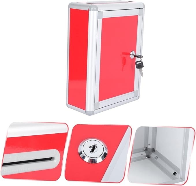 Lockable Red Suggestion Box – Wall Mount Mailbox for Letters, Complaints & Cards
