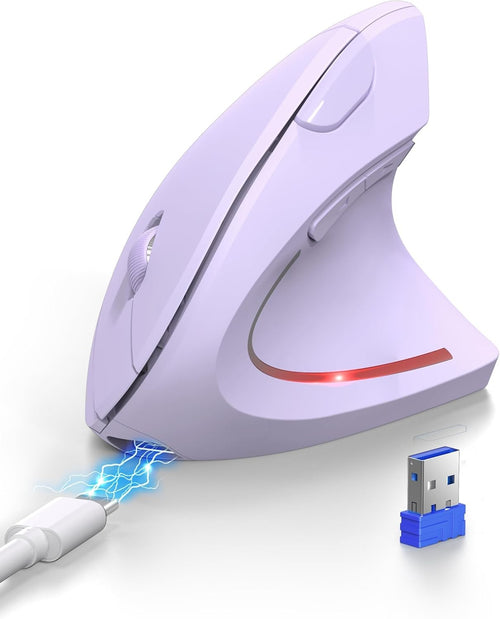 Purple Vertical Ergonomic Mouse Bluetooth Rechargeable 4800 DPI