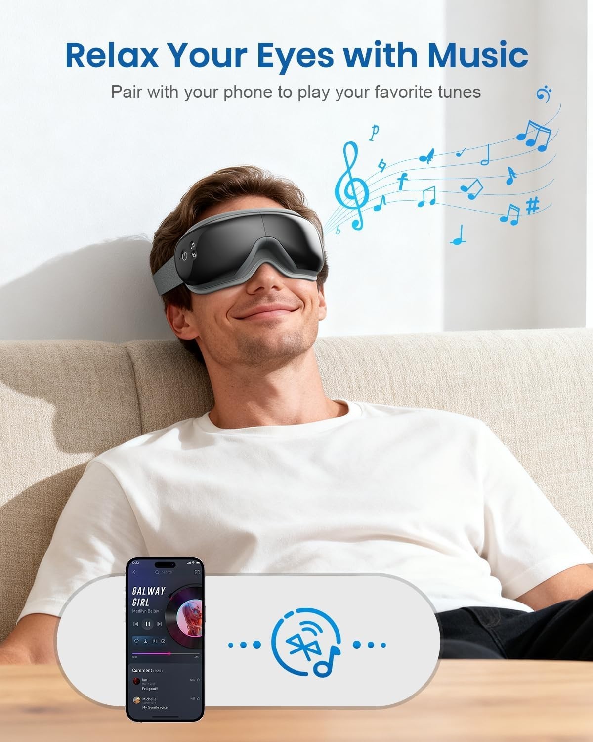 Heated Eye Massager Compression Remote Bluetooth Foldable