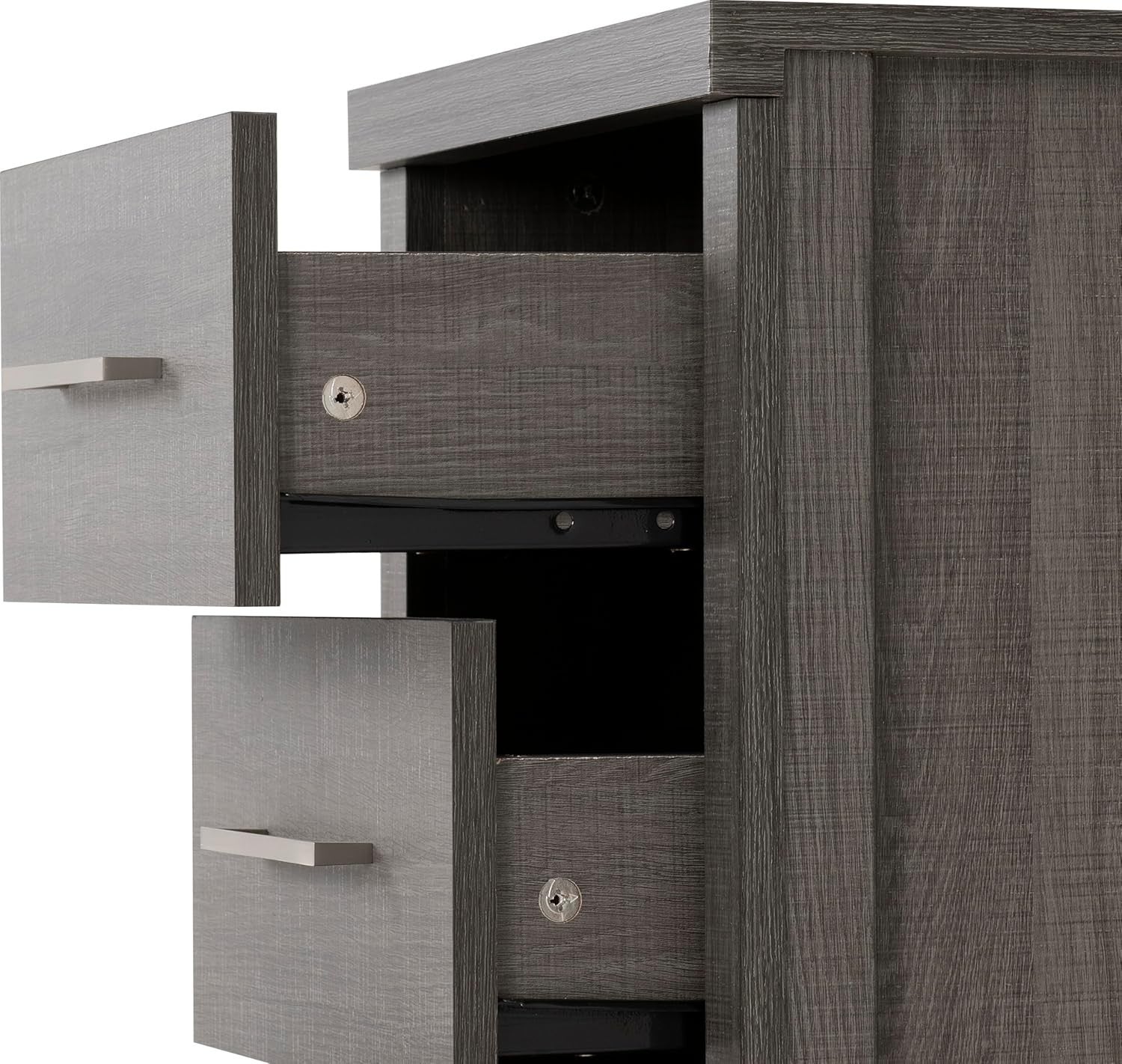 3 Drawer Bedside Table Black Wood Grain Modern Nightstand