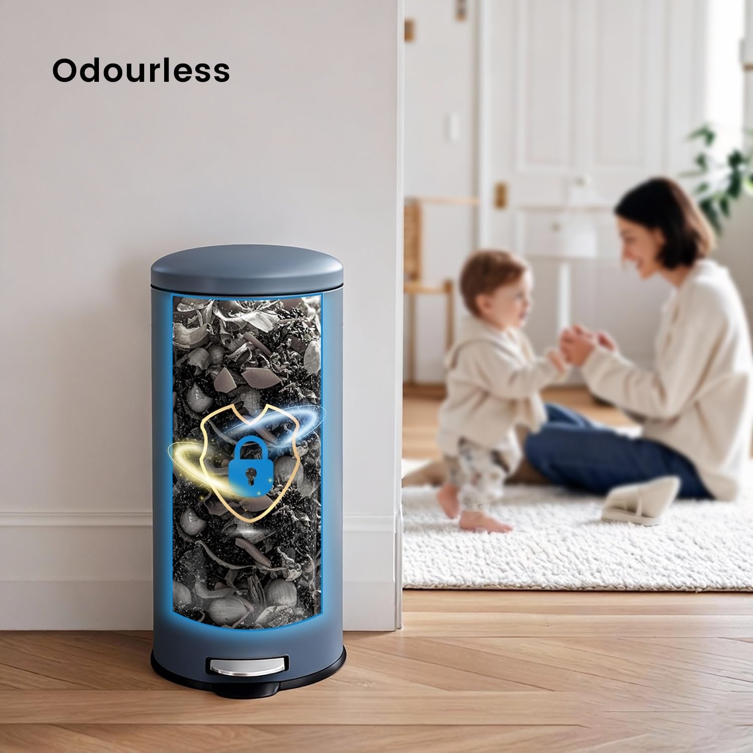 30L Round Stainless Steel Pedal Bin Soft Close Kitchen Grey