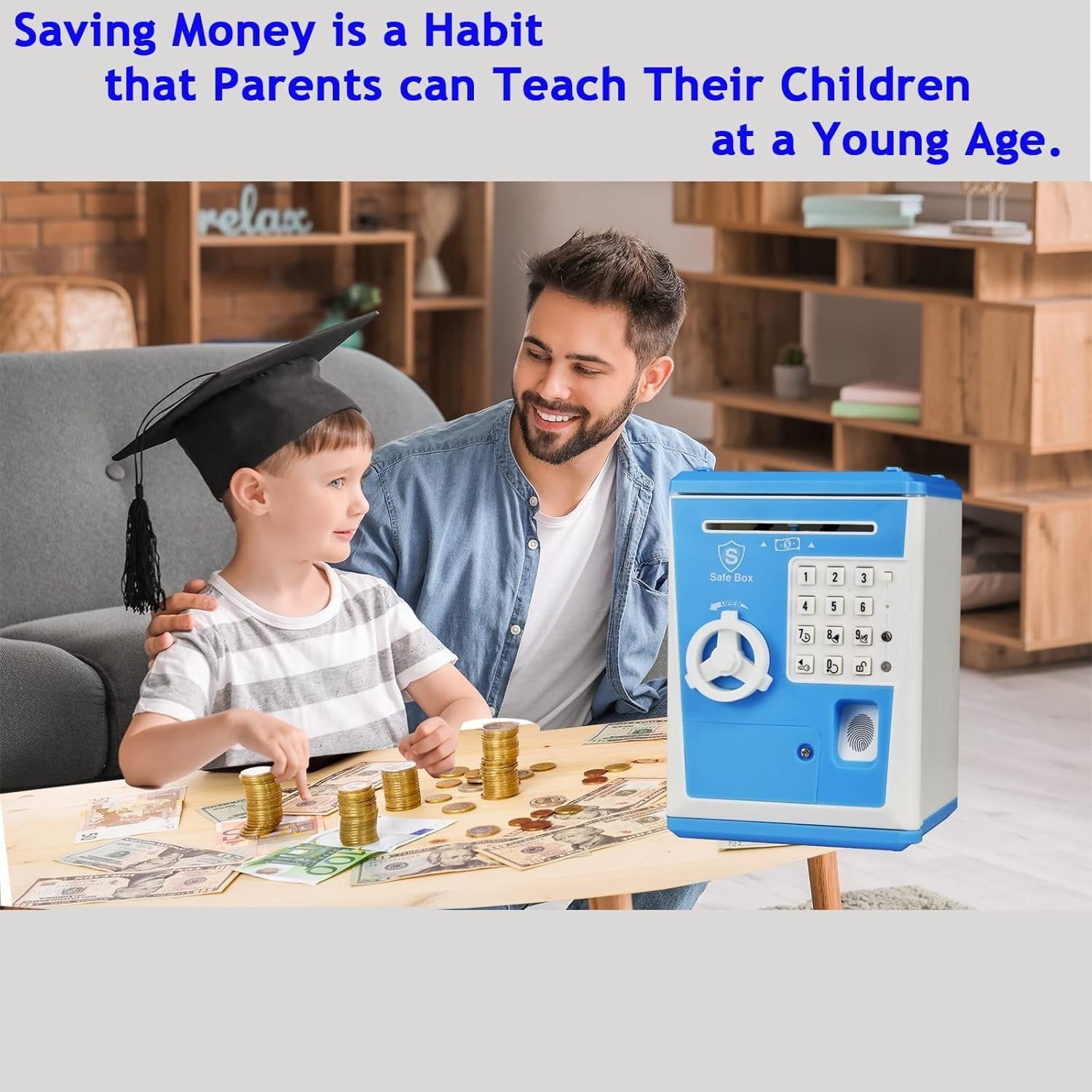 Kids Fingerprint Money Safe ATM Piggy Bank Electronic Savings Box