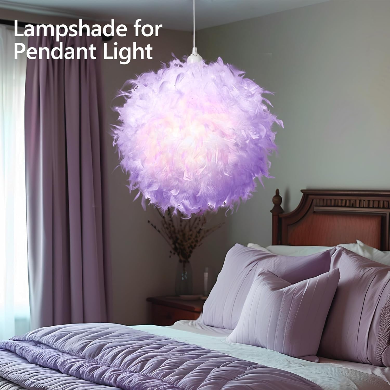 Feather Lamp Shade 40cm Purple Ceiling Pendant Fluffy Lampshade Decor