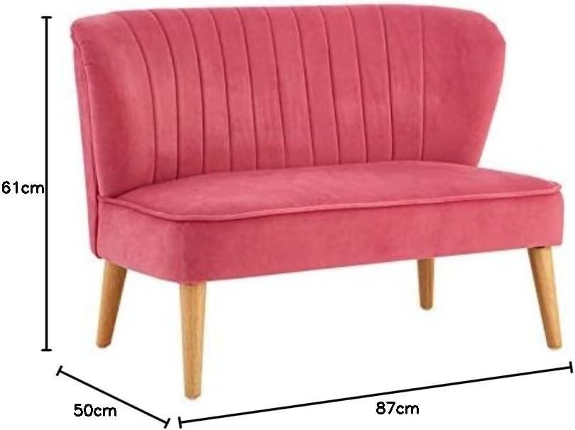 Soft Pink Kids 2-Seat Velvet Sofa, Plush Padded Arm, Compact 87x50x61cm