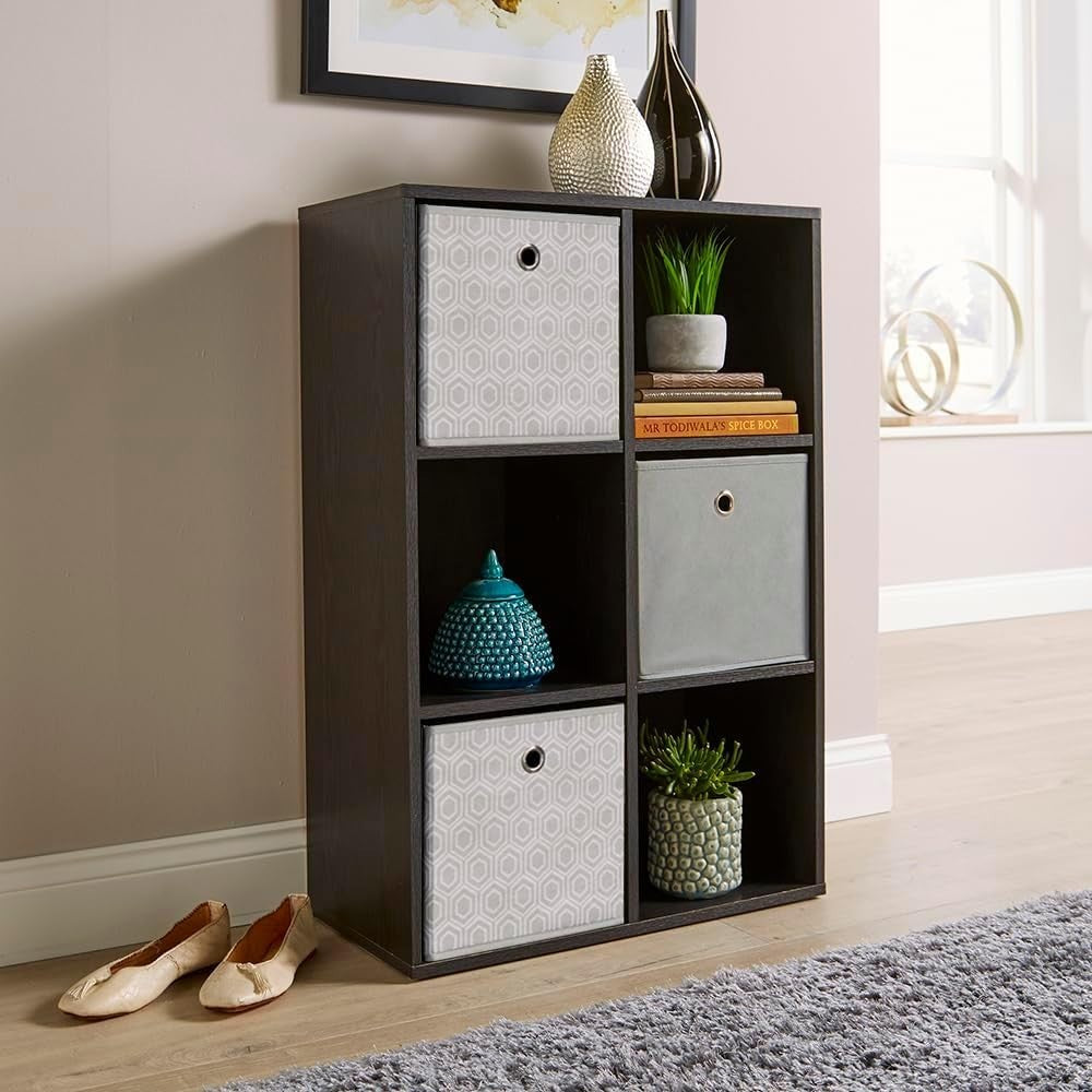 6 Cube Storage Shelf Black Wooden Bookcase Display Unit 90cm
