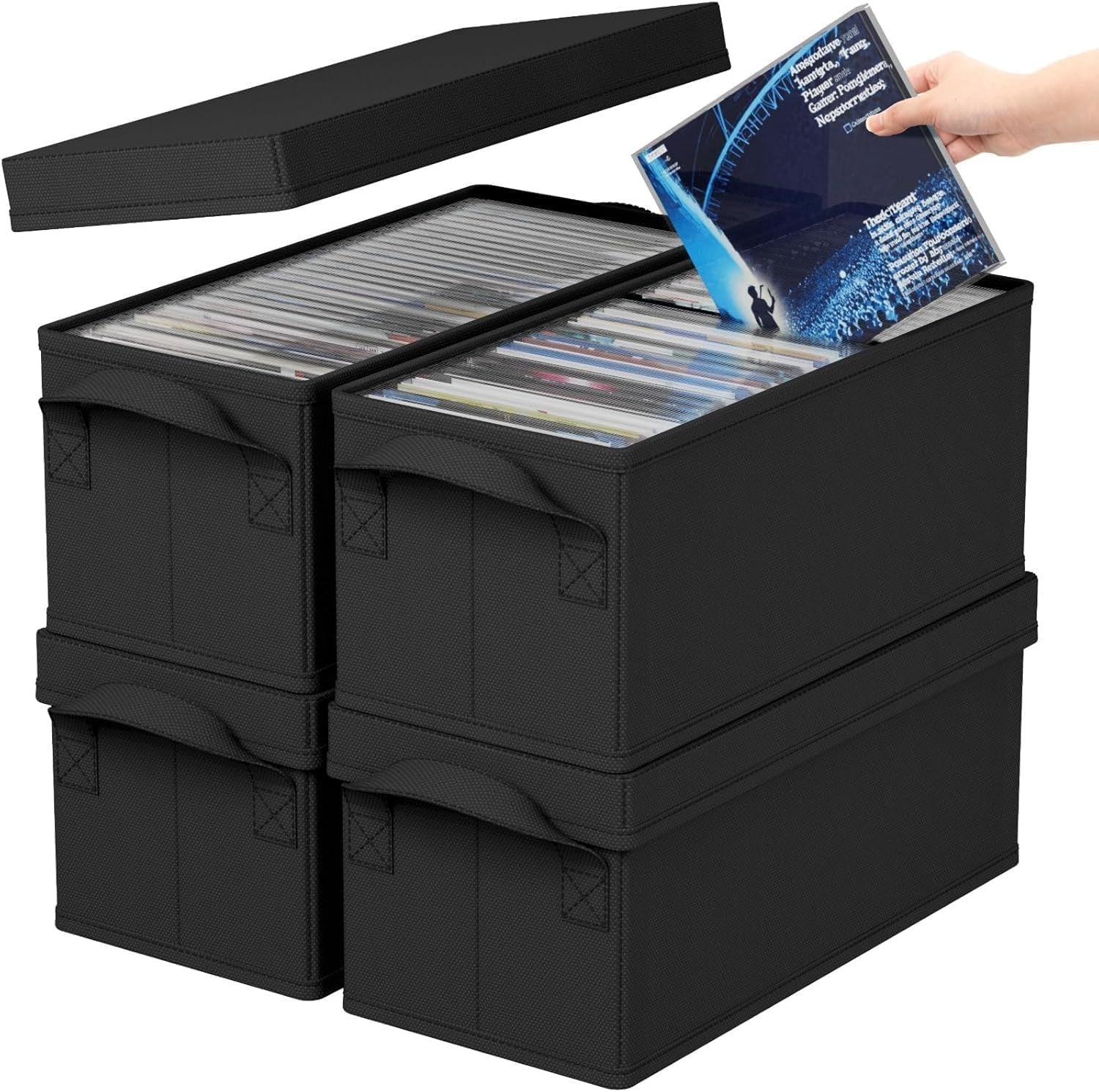 4 Pack DVD Storage Boxes with Lids Stackable Organizer Holds 200 DVDs