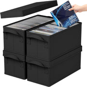 4 Pack DVD Storage Boxes with Lids Stackable Organizer Holds 200 DVDs