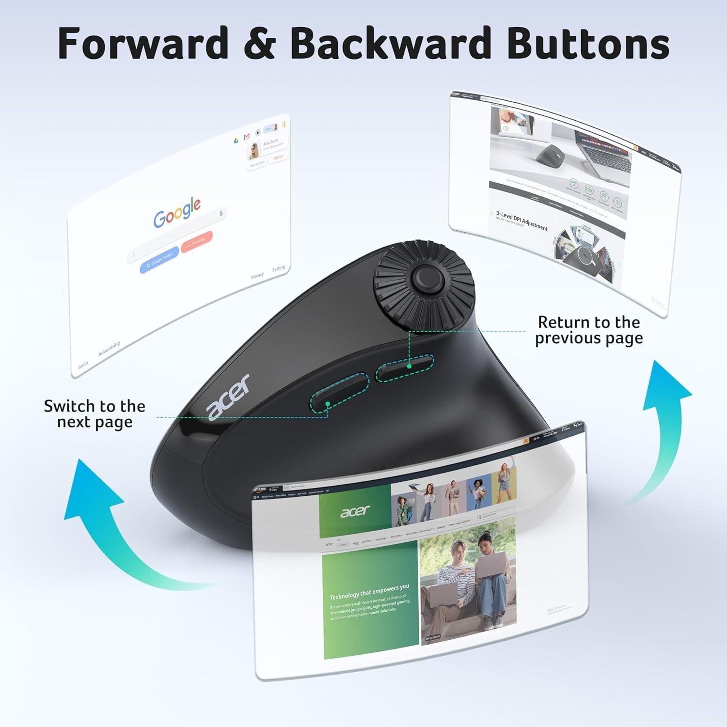 Vertical Ergonomic Wireless Mouse 4000 DPI Bluetooth 8 Buttons
