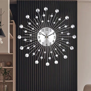 Modern Crystal Sunburst Wall Clock 50cm – Large Silent Luxury Metal Decor