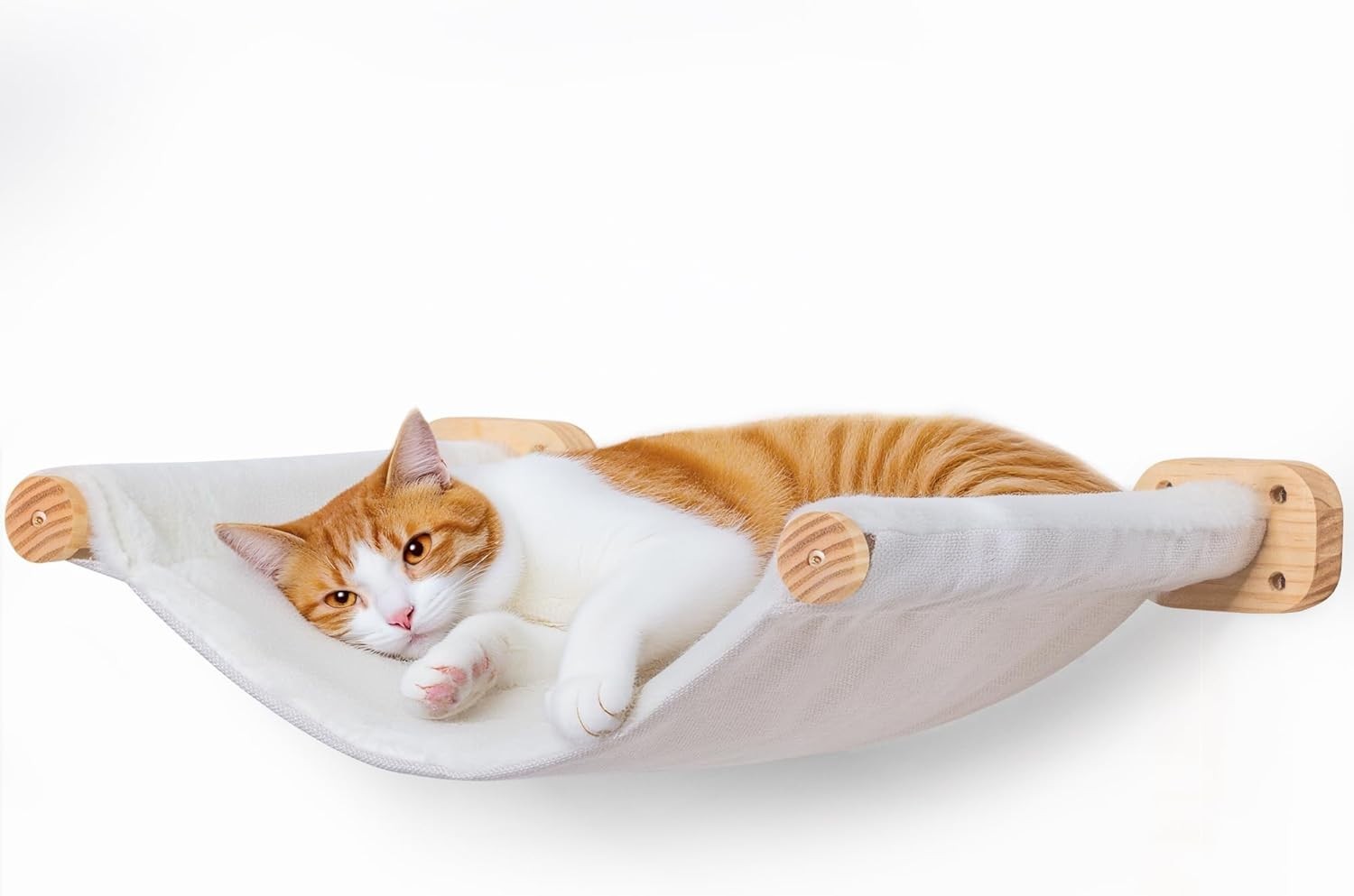 Wall Mounted Cat Hammock Bed Wooden Shelf Dual Fabric Cat Perch