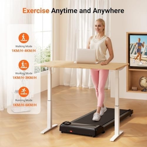 Under Desk Walking Pad 2.5HP Quiet Compact Treadmill 6km/h Portable Fitness
