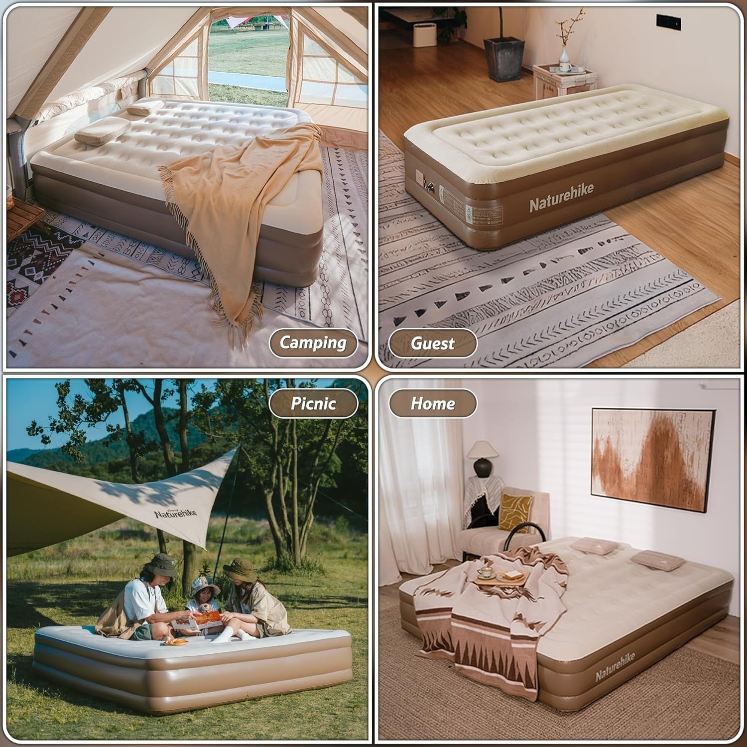 3-Person Inflatable Mattress Air Bed Built-in Pump, 200x180x45cm, Camping & Home
