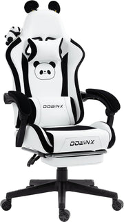 Cute Panda Ear Gaming Chair Massage Lumbar Footrest 290lbs