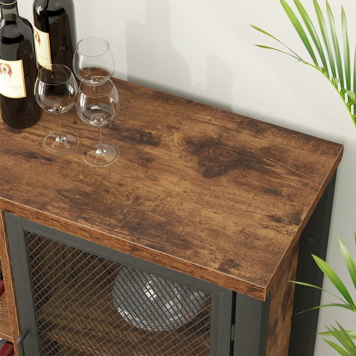 Rustic Farmhouse Wine Bar Cabinet Sideboard with Wine Rack & Glass Storage 140cm