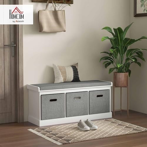 White 3-Drawer Shoe Storage Bench with Cushion Seat – Modern 105cm Hallway