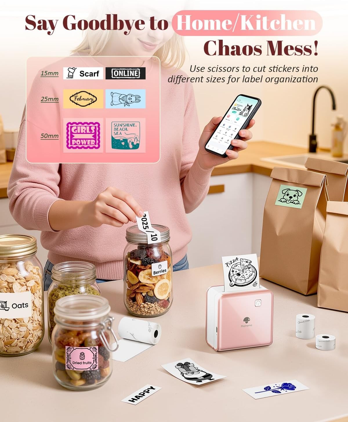 Mini Bluetooth Photo Sticker Printer 300DPI Pink
