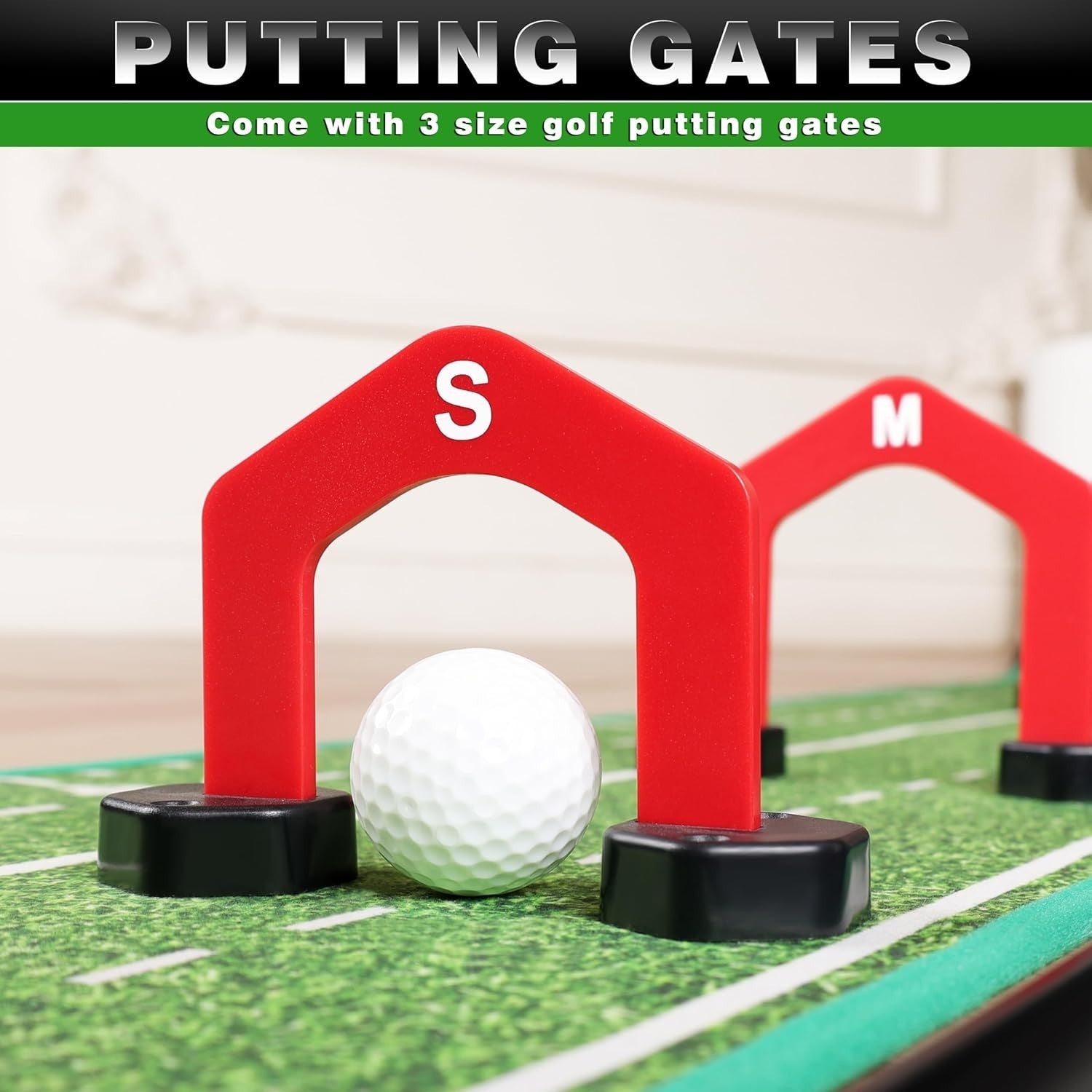 Dual Hole Golf Putting Green Indoor Trainer Mat w Mirror Gates