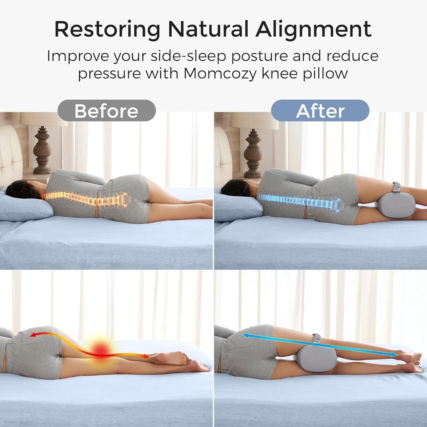 Knee Pillow for Side Sleepers Memory Foam Hip Back Sciatica Support