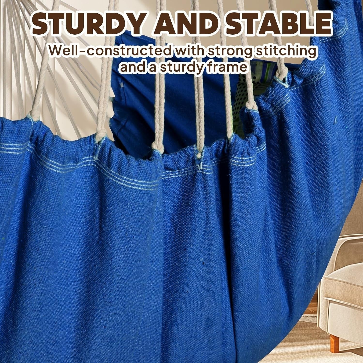 Royal Blue Hammock Chair with 2 Cushions & Straps | 500lbs Indoor Outdoor