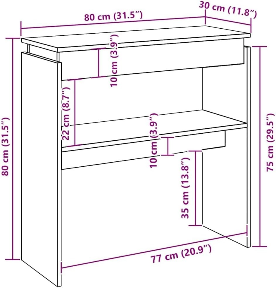 Compact Concrete Grey Console Table with Storage Shelf, 80x30x80cm
