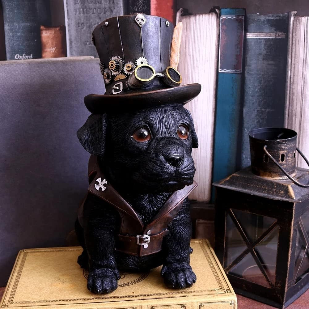 Steampunk Dog Figurine 21cm Resin Ornament Gothic Display Hand Painted Statue