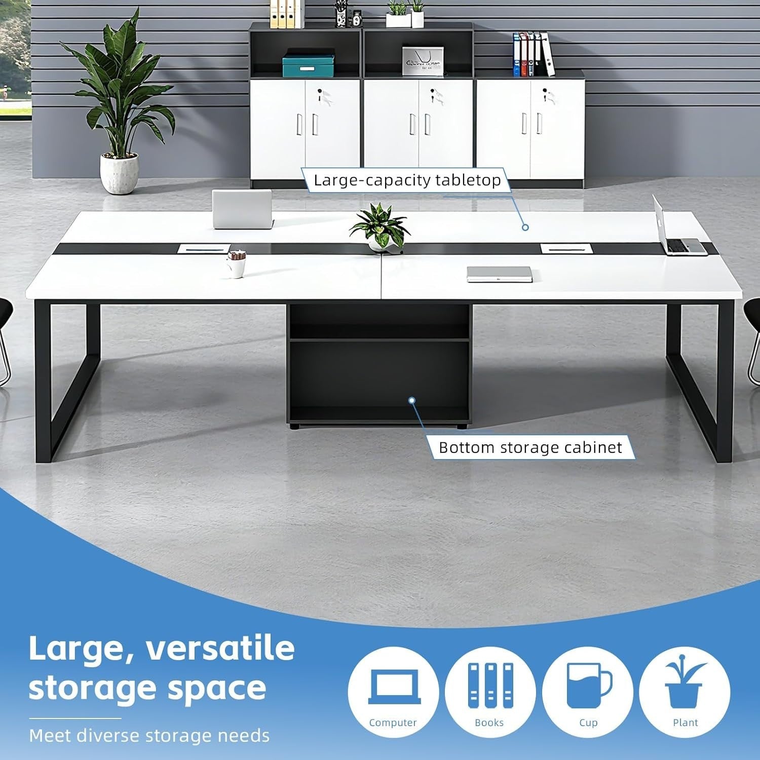Expandable Office Conference Table 6–20 Person w/ Cable Ports & Storage Shelf