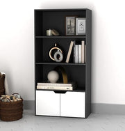 Modern 4-Tier Wide Bookcase with Cupboard Storage – Black & White Shelf Unit