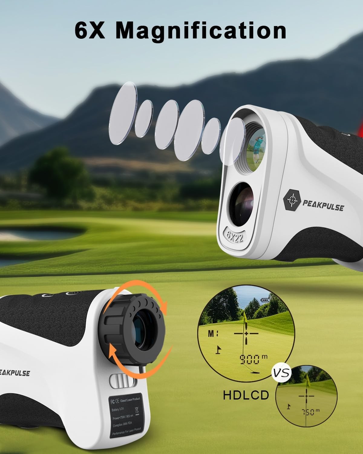 Golf Laser Rangefinder 1700 Yards Slope Flag Lock Vibration 6X Magnification