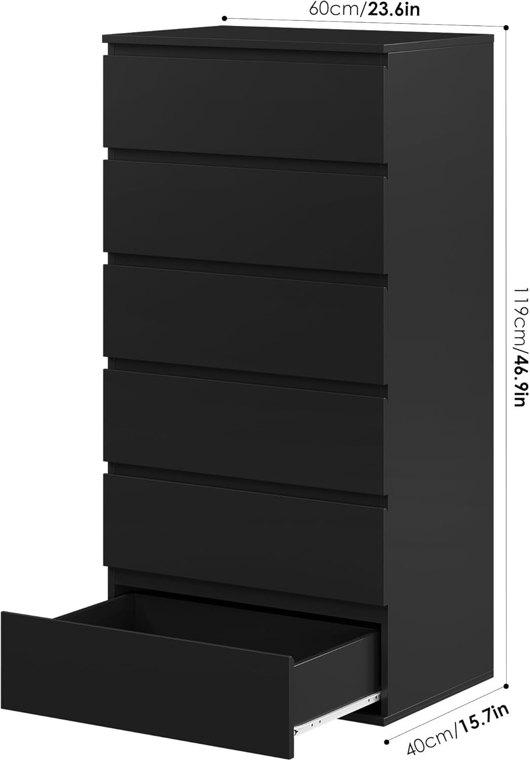 6 Drawer Tall Black Chest Storage Cabinet Bedroom Dresser Organizer Unit
