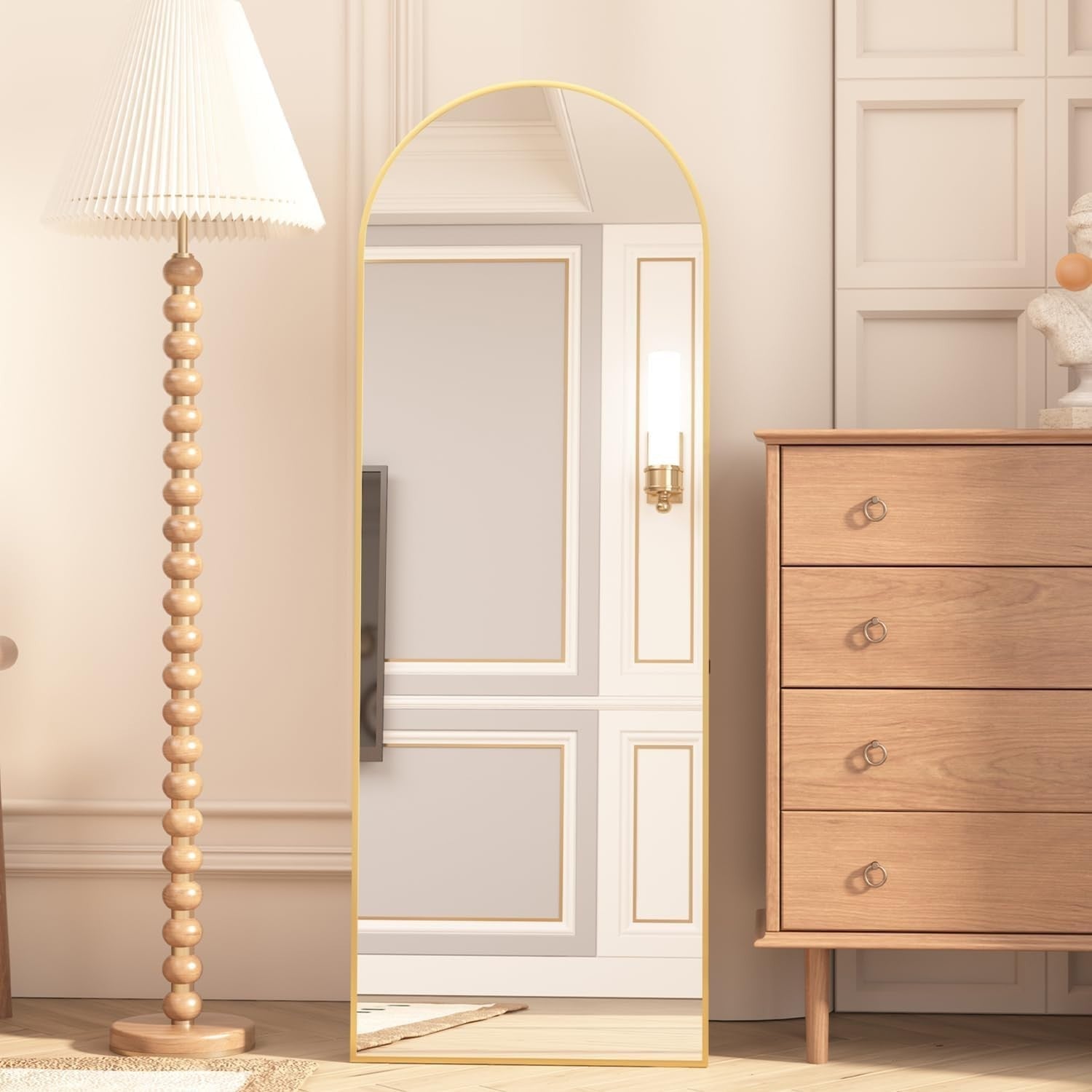 Gold Arched Full Length Mirror 162x53cm Wall Leaning Slim Dressing Room