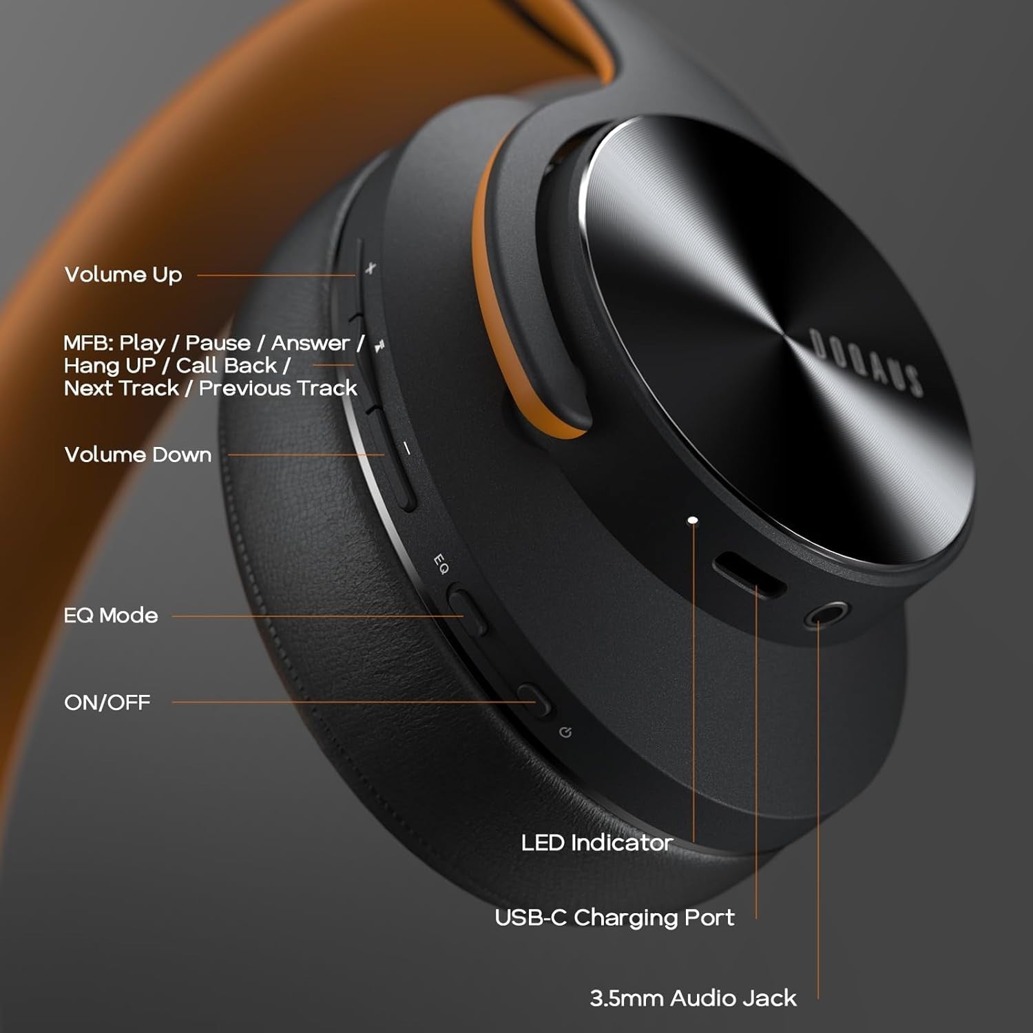 Black-Brown Bluetooth 5.3 Headphones 90H 3EQ Over Ear Foldable Mic