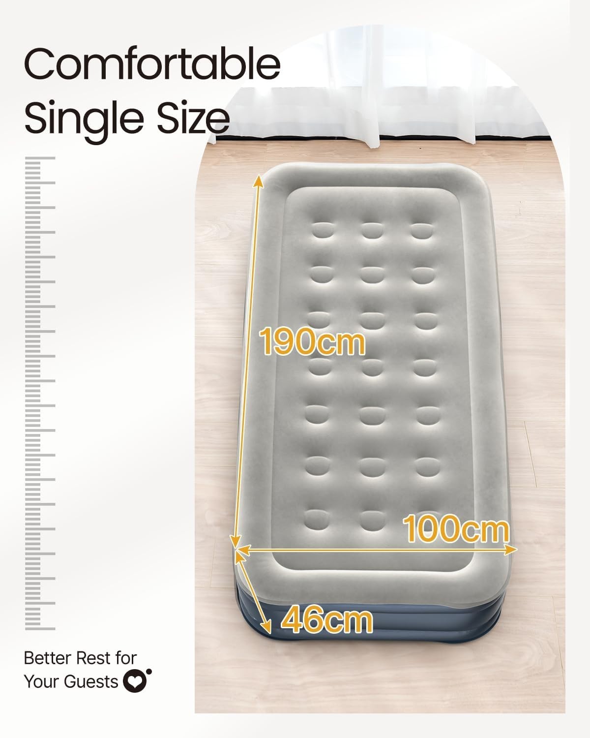 Single Inflatable Air Bed Built-In Electric Pump Fast Inflate Guest Grey Matress
