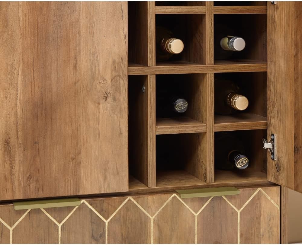 Modern Gold Bar Cabinet with Wine Rack & Drawer | Home Drinks Sideboard Unit
