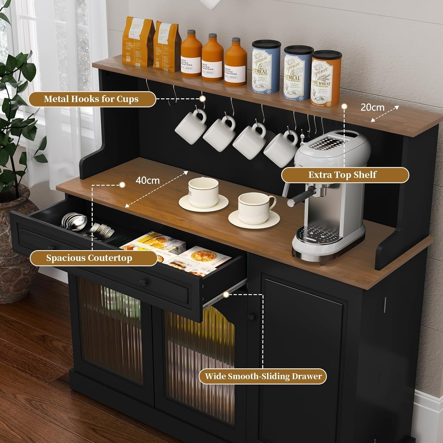 Kitchen Pantry Cupboard Microwave Cabinet Coffee Station Black