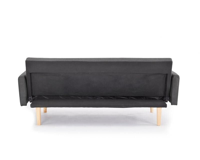 3 Seater Dark Grey Fabric Sofa Bed Chevron Clic Clac w/ Wood Legs