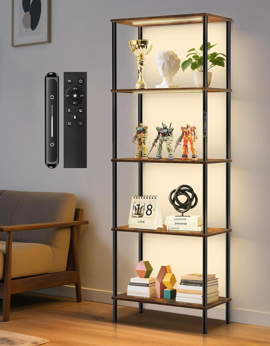 5 Tier LED Bookshelf Industrial Display Cabinet with Remote Control Storage Unit