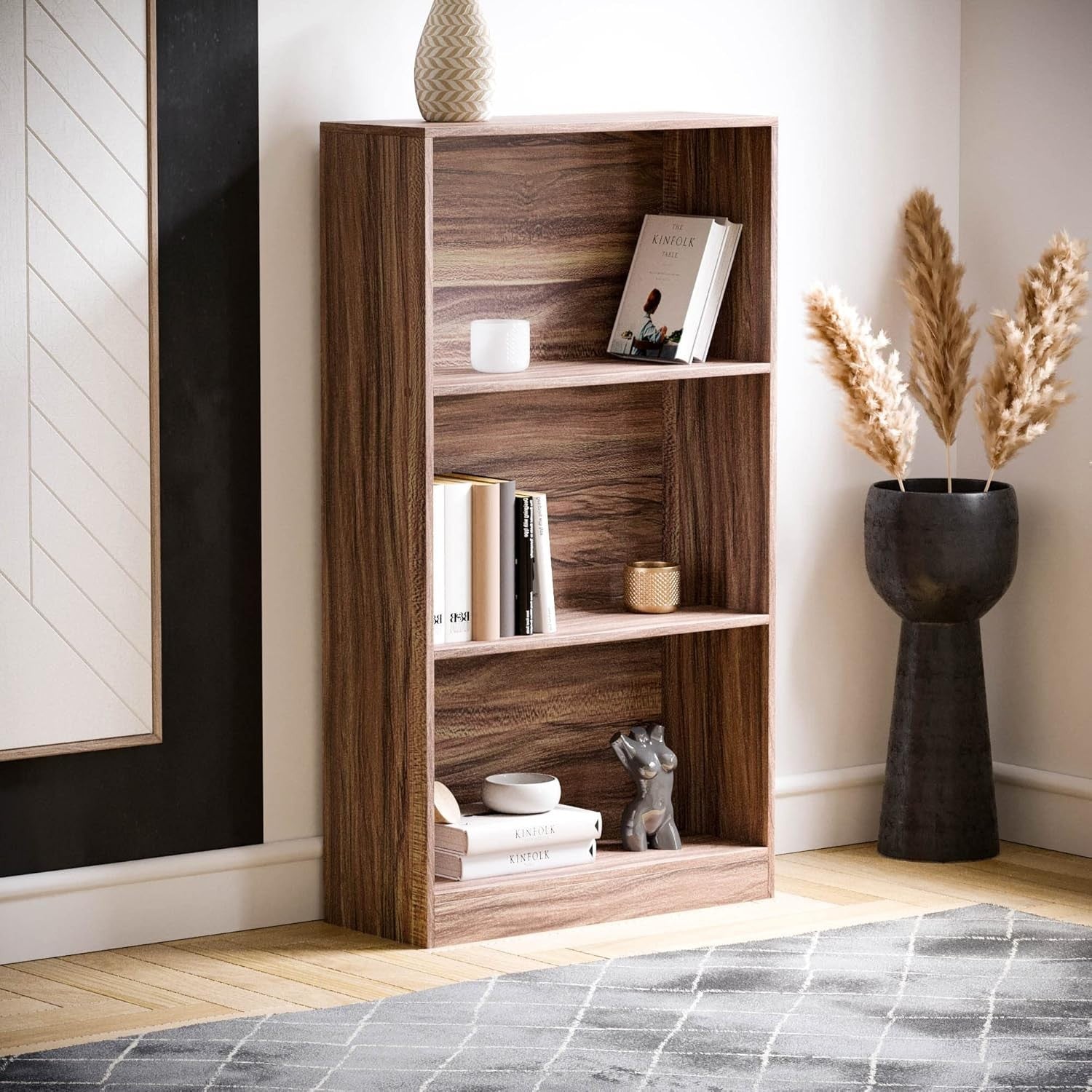 3 Tier Walnut Wooden Bookcase Modern Storage Display Shelf Living Room Medium