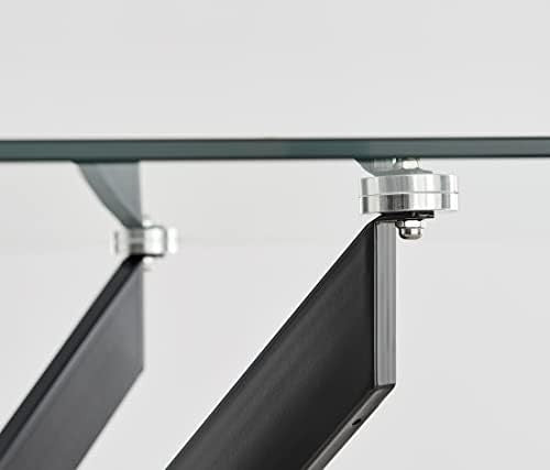 Glass Dining Table 6 Seater Modern Tempered Glass & Metal Table 150x90cm