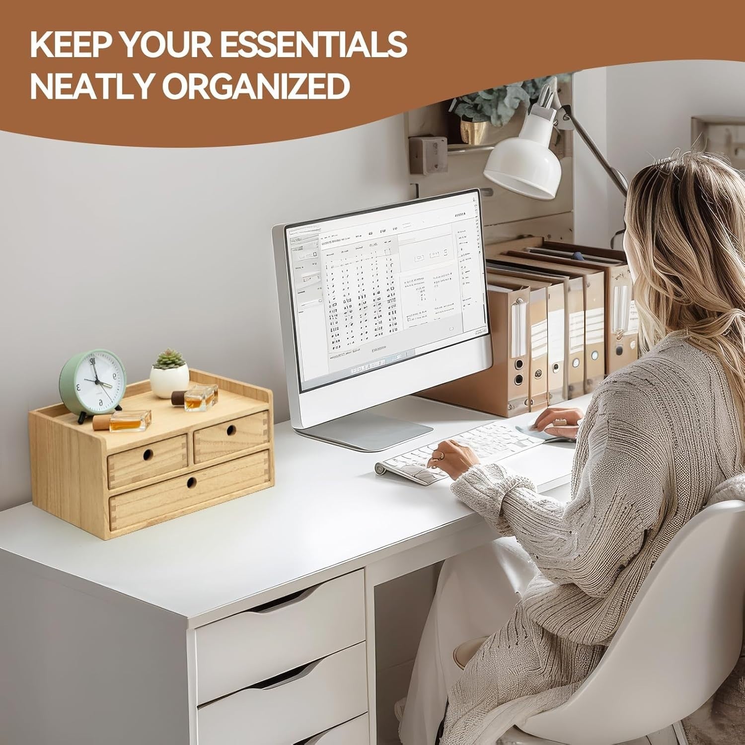 Wood Desktop Organizer with 3 Drawers & 2 Layers – Office & Home Storage