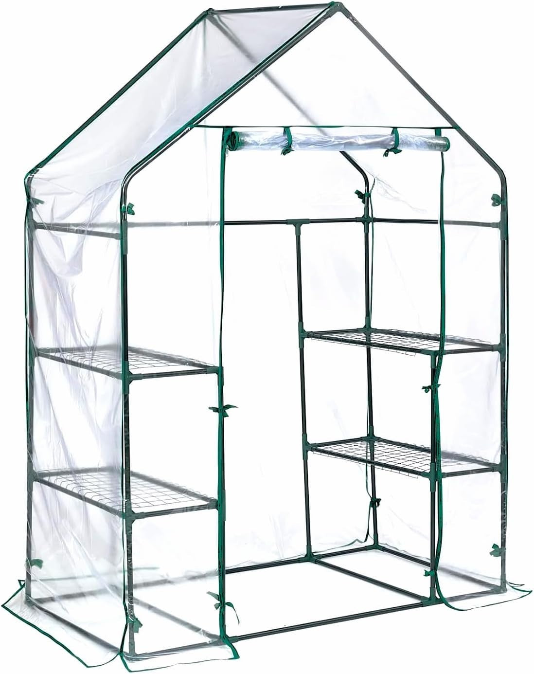 3 Tier Walk-In Greenhouse Clear PVC Cover 143x73x195cm 4 Shelves Outdoor