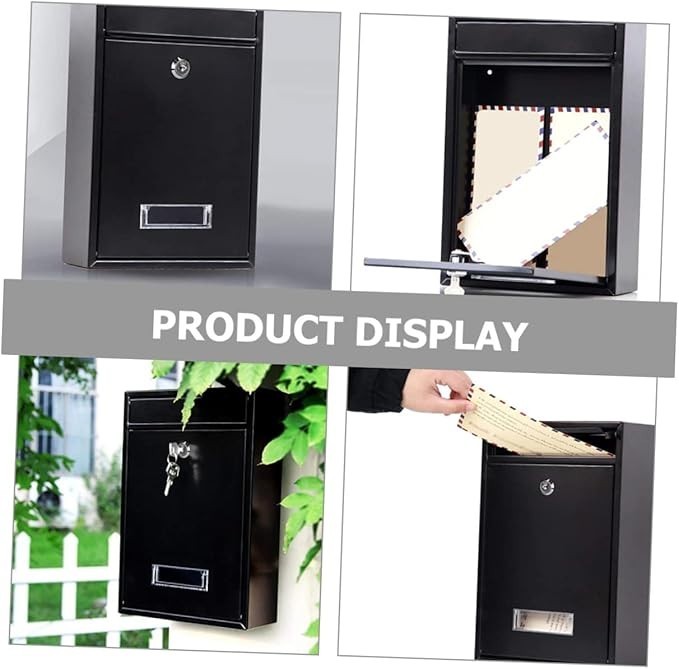 Wall Mounted Mailbox Black Iron Outdoor Post Box Modern Design 32x21cm