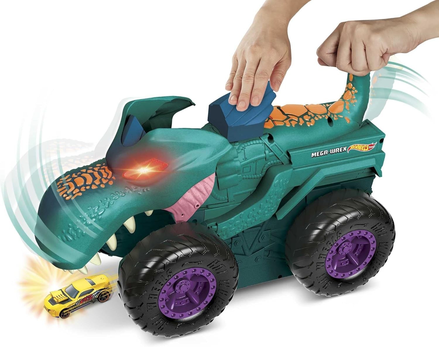 Monster Trucks Car Chompin' Mega Wrex Toy with Lights, Sounds & 1 Car
