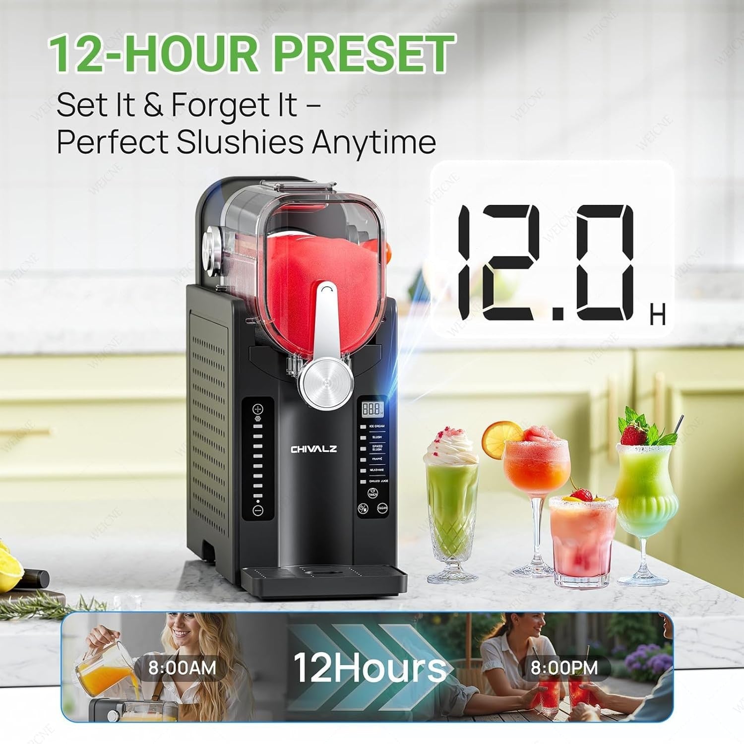 Slush Machine Frozen Drink Maker 1.6L LED Touch No Ice 6 Presets