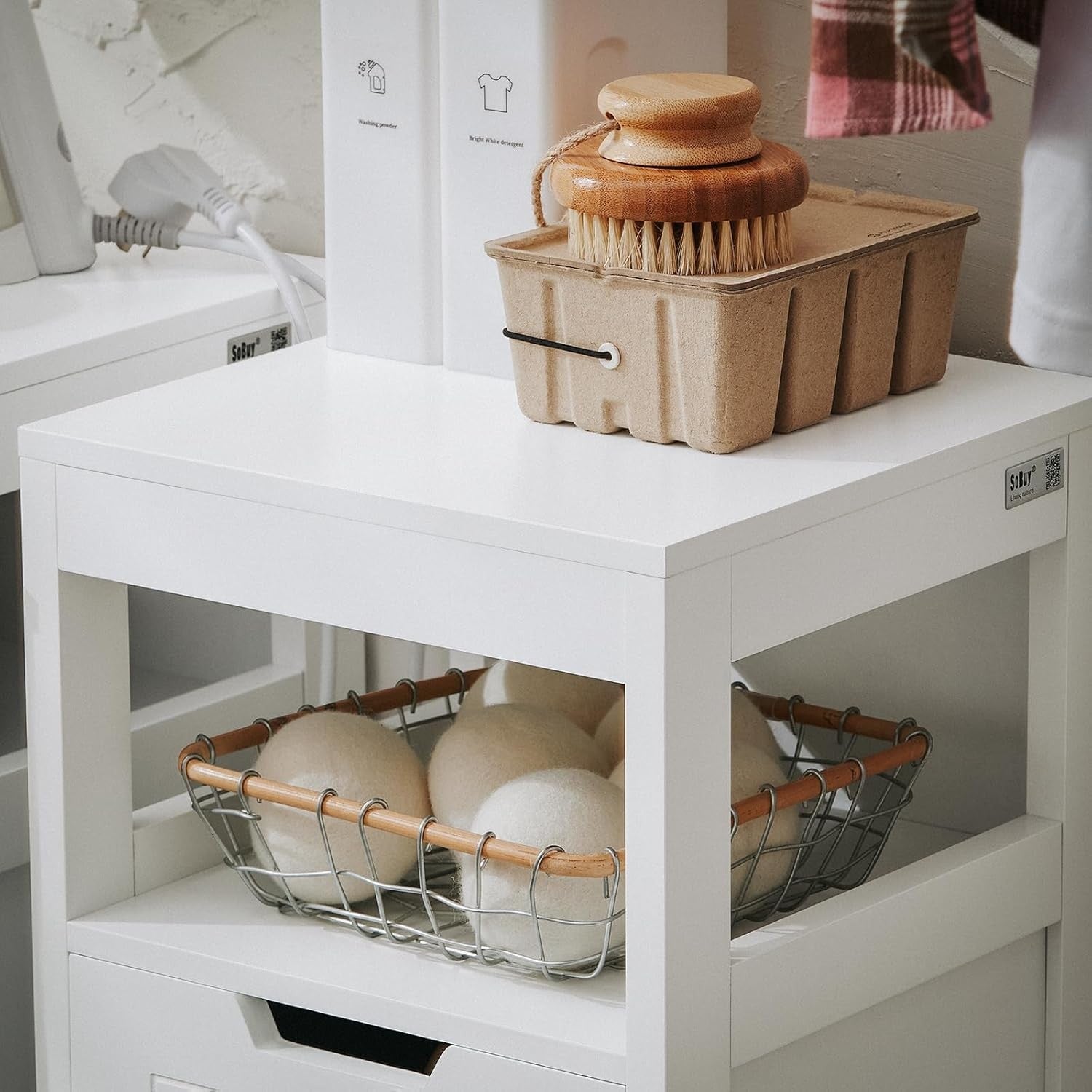 Slim Bathroom Laundry Cabinet 90cm Tall with Flip-Out Hamper & Storage Shelf