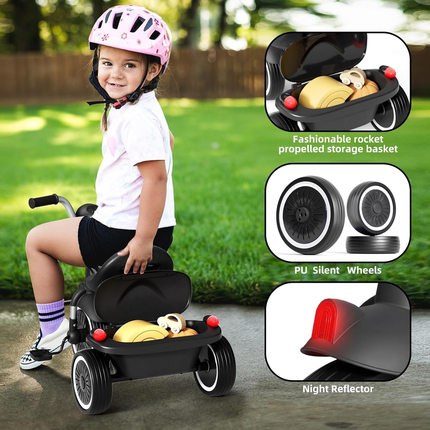 Foldable Kids Tricycle Toddler Balance Bike w Basket Seat 1-5 Years