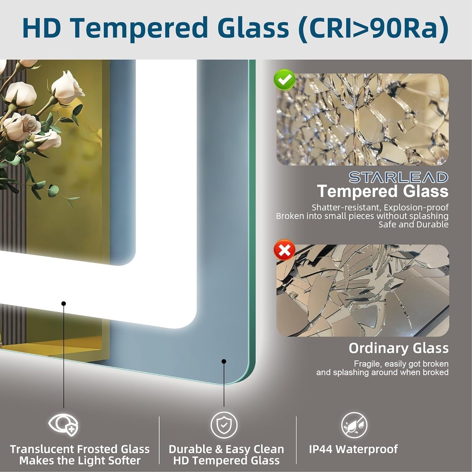 LED Bathroom Mirror 70x100 cm with Bluetooth, 5x Magnifier, Anti-Fog