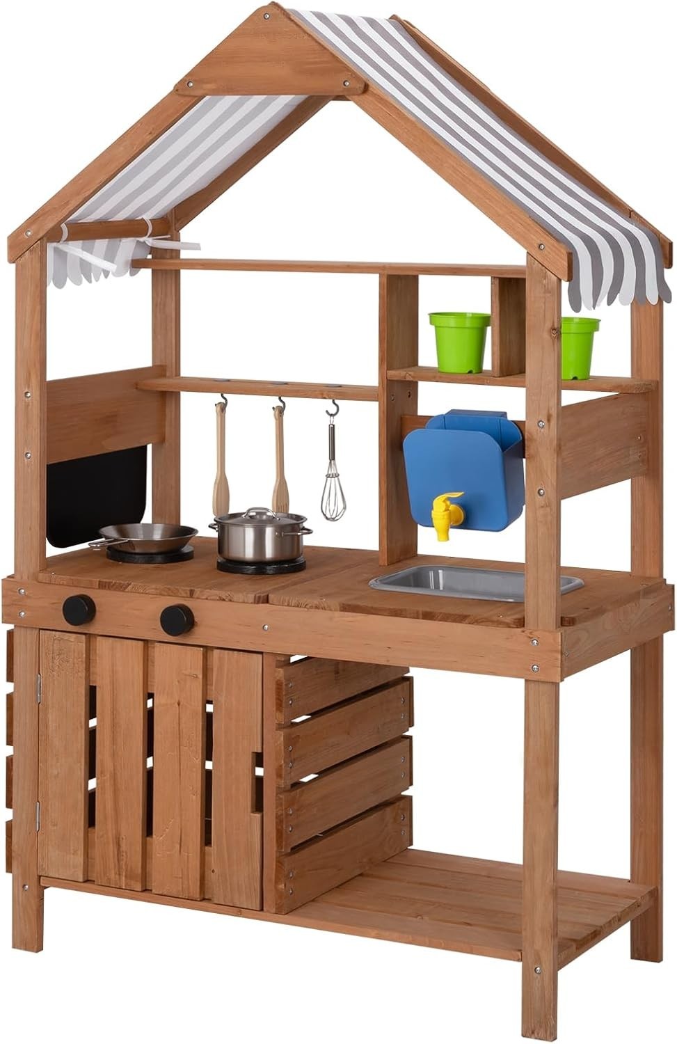 Outdoor Mud Kitchen Kids Wooden Playset Canopy Water Tank Garden